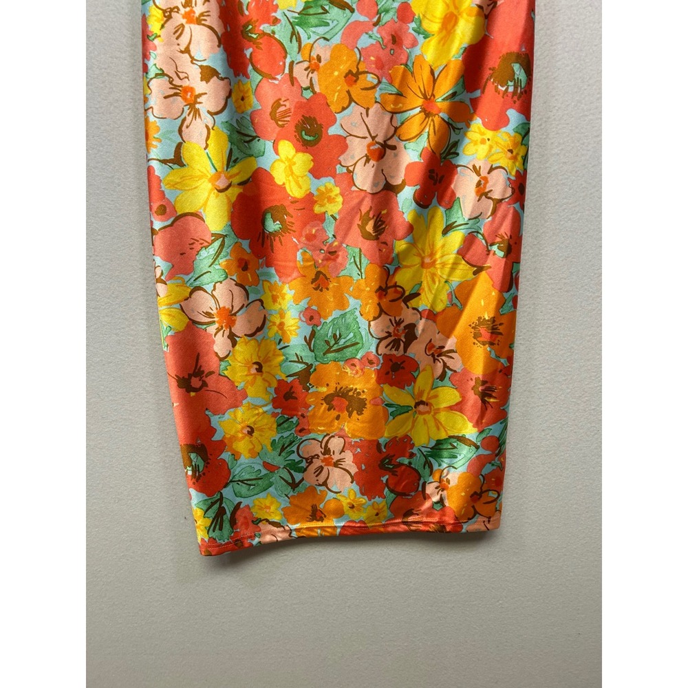 Y2K Tropical‎ a...love story XL Orange Floral Cowl Neck Satin Midi Slip Dress - Picture 9 of 10